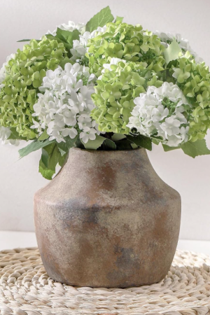 Vintage Brown-Painted Square-Bottom Coarse Pottery Floor Vase