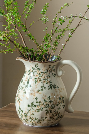 Ice-Crack Pattern Green Vine Floral Wavy Mouth Retro Water Bottle Vase