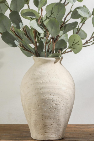 Wabi-sabi Texture Off-White Coarse Pottery Round Vase for Flower Arrangement