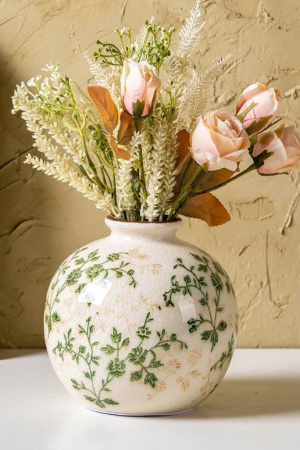 Spherical Ice-Crack Pattern Green Floral Retro Short Vase