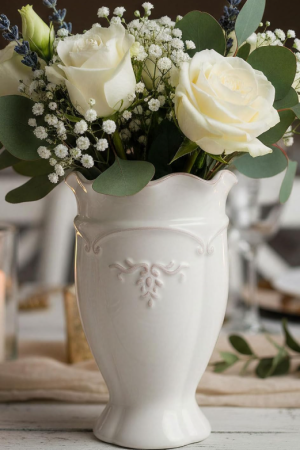 Relief Lace Pure White French Retro Ceramic Vase